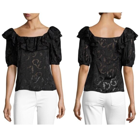 Rebecca Taylor Tops - Rebecca Taylor Satin Jacquard Ruffle Top Blouse sz 0 XS